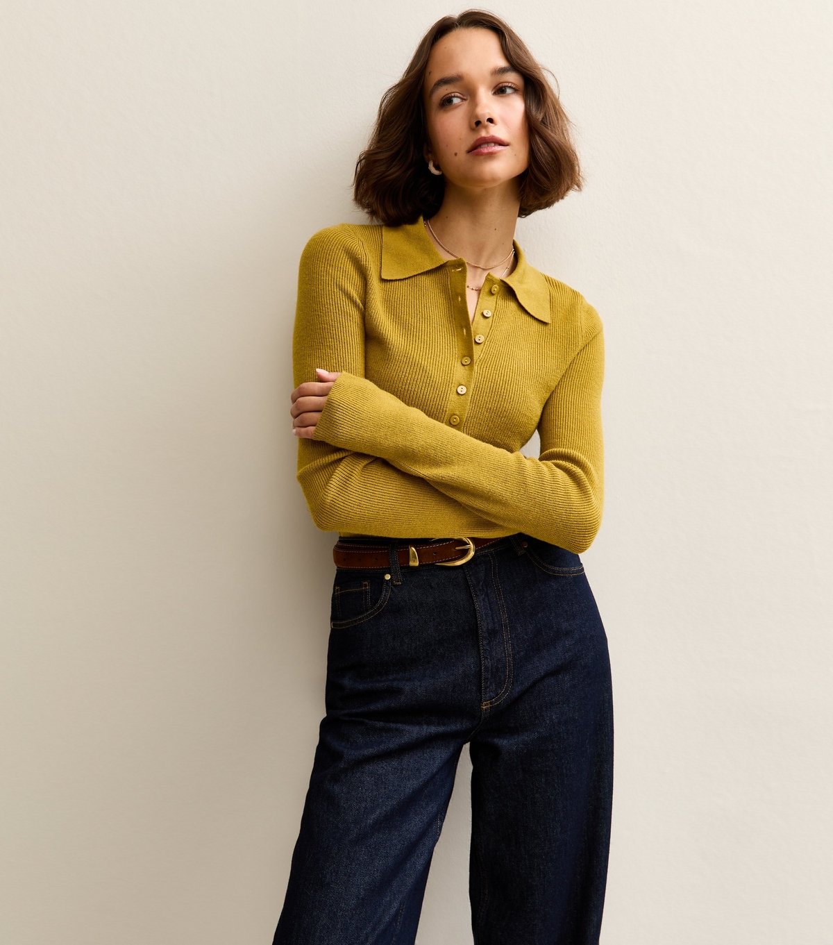 New Look Women's Mid Green Lightweight Button Up Polo Top New Look - 2