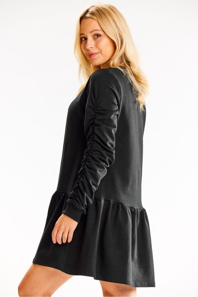 Love Lace Love Lace Women's Loose Long Sleeve Day Dress With Ruffle Hem in Black - 2