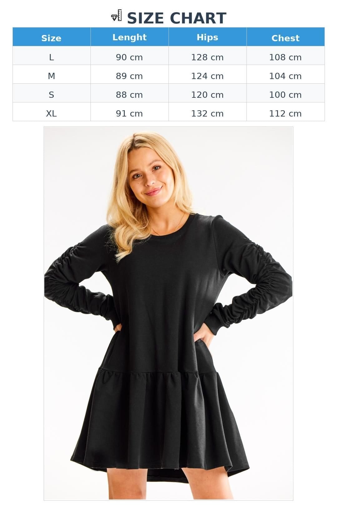 Love Lace Love Lace Women's Loose Long Sleeve Day Dress With Ruffle Hem in Black - 4