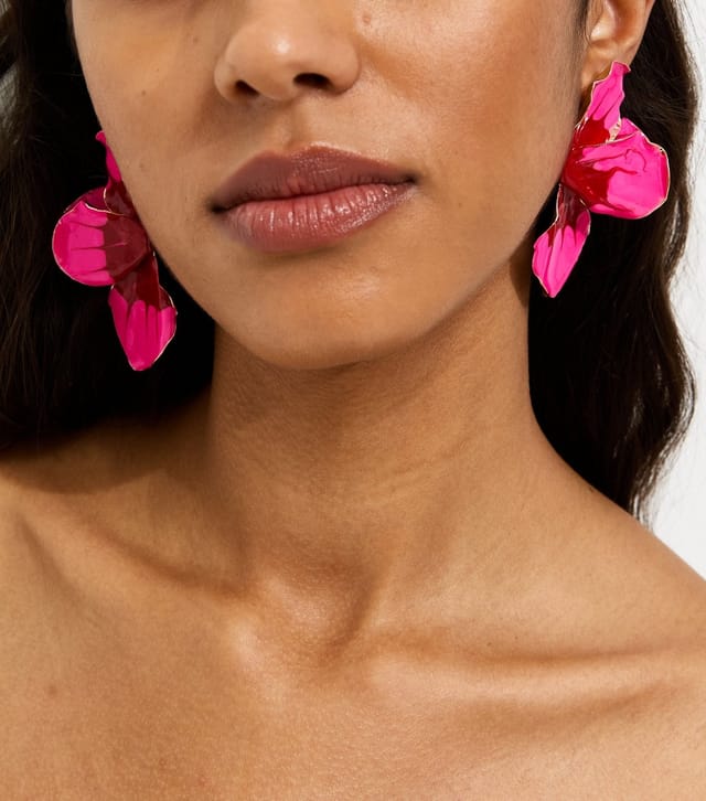 New Look Gold Tone Bright Pink Petal Stud Earrings New Look - 2