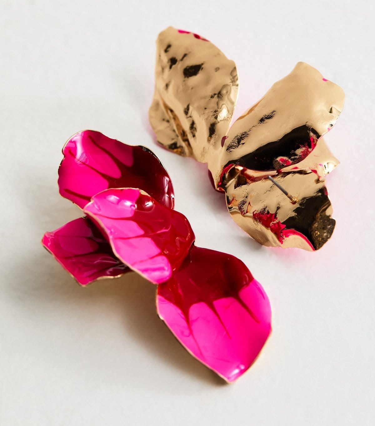 New Look Gold Tone Bright Pink Petal Stud Earrings New Look - 4