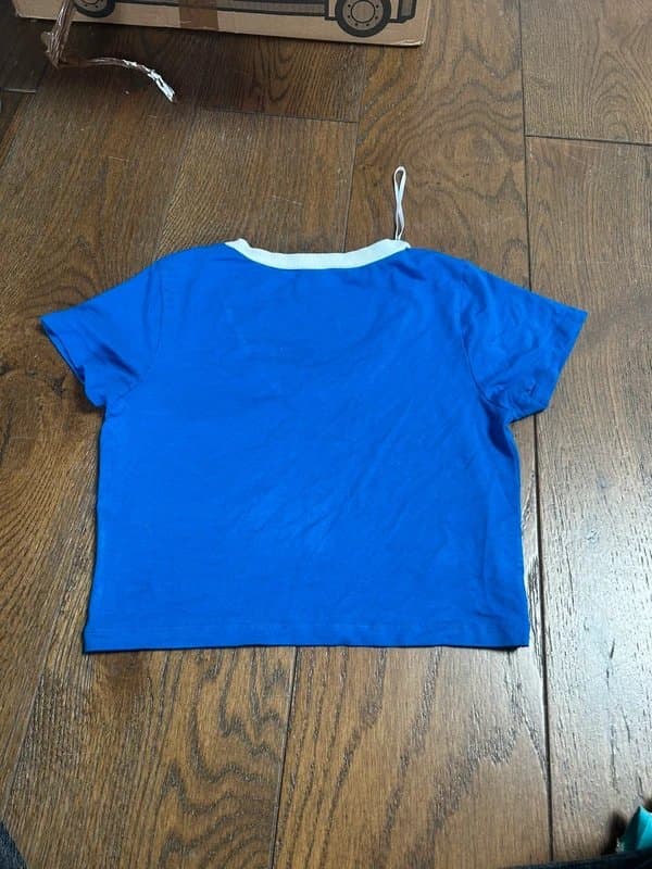 Select Y2K style Select Blue Ringer V-Neck Crop Top T-Shirt