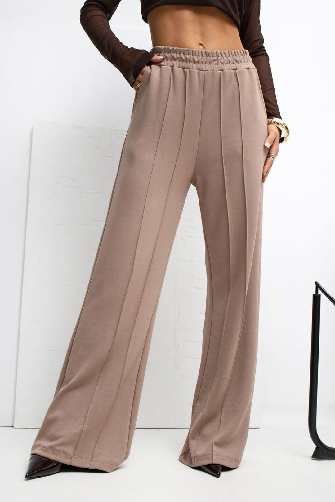 Love Lace Love Lace Women's Buttery Soft Viscose Elastane Wide Leg Pants in Beige