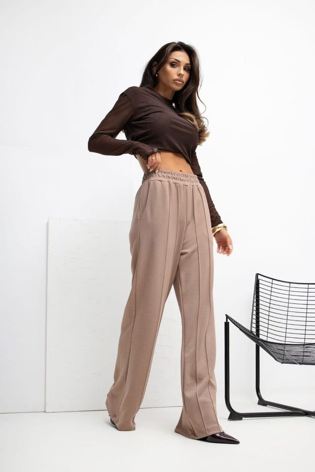 Love Lace Love Lace Women's Buttery Soft Viscose Elastane Wide Leg Pants in Beige - 2