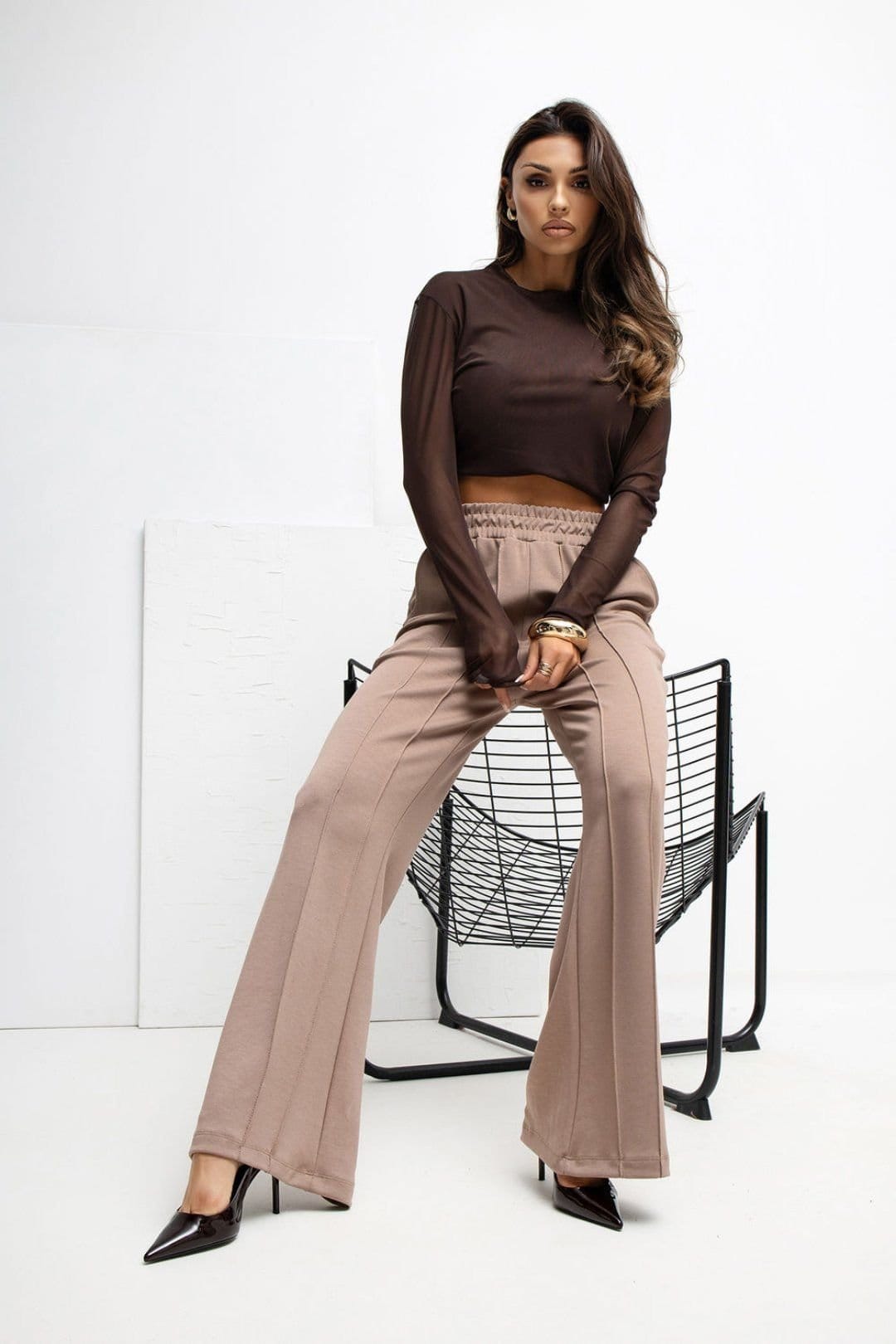 Love Lace Love Lace Women's Buttery Soft Viscose Elastane Wide Leg Pants in Beige - 4