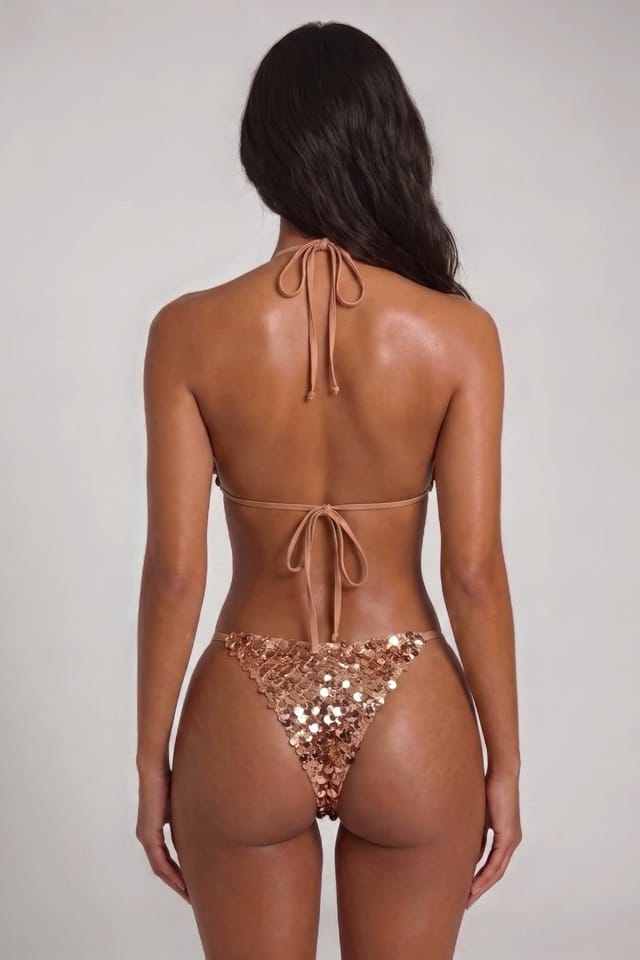 LEMONLUNAR LEMONLUNAR Women's The Seraphina Sequin Bikini Set Rose Gold - Matching Bikini Bottoms - 2