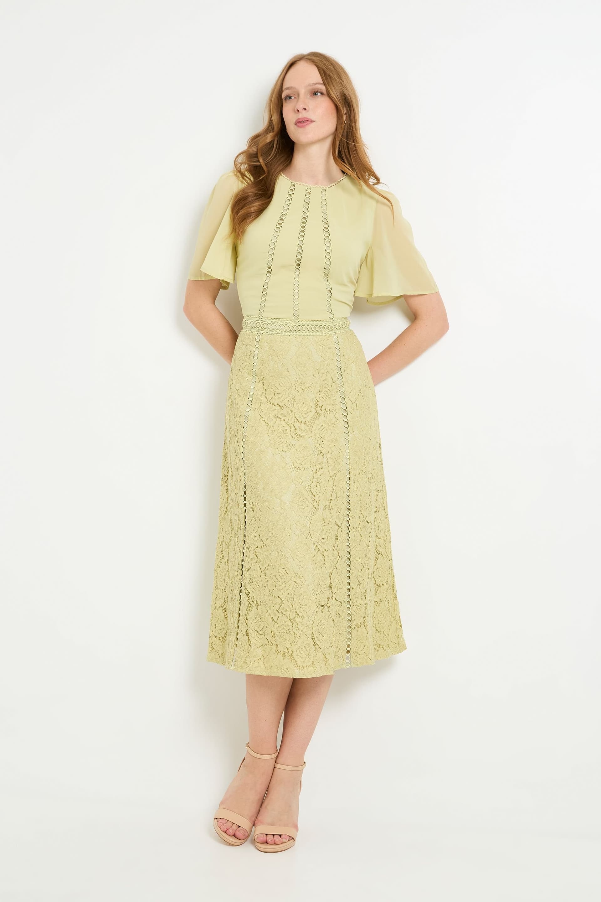 Wallis Wallis Women's Dobby Lace Insert Midi Dress in Olive