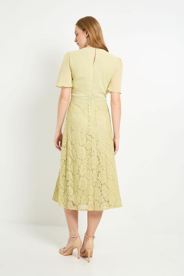 Wallis Wallis Women's Dobby Lace Insert Midi Dress in Olive - 3