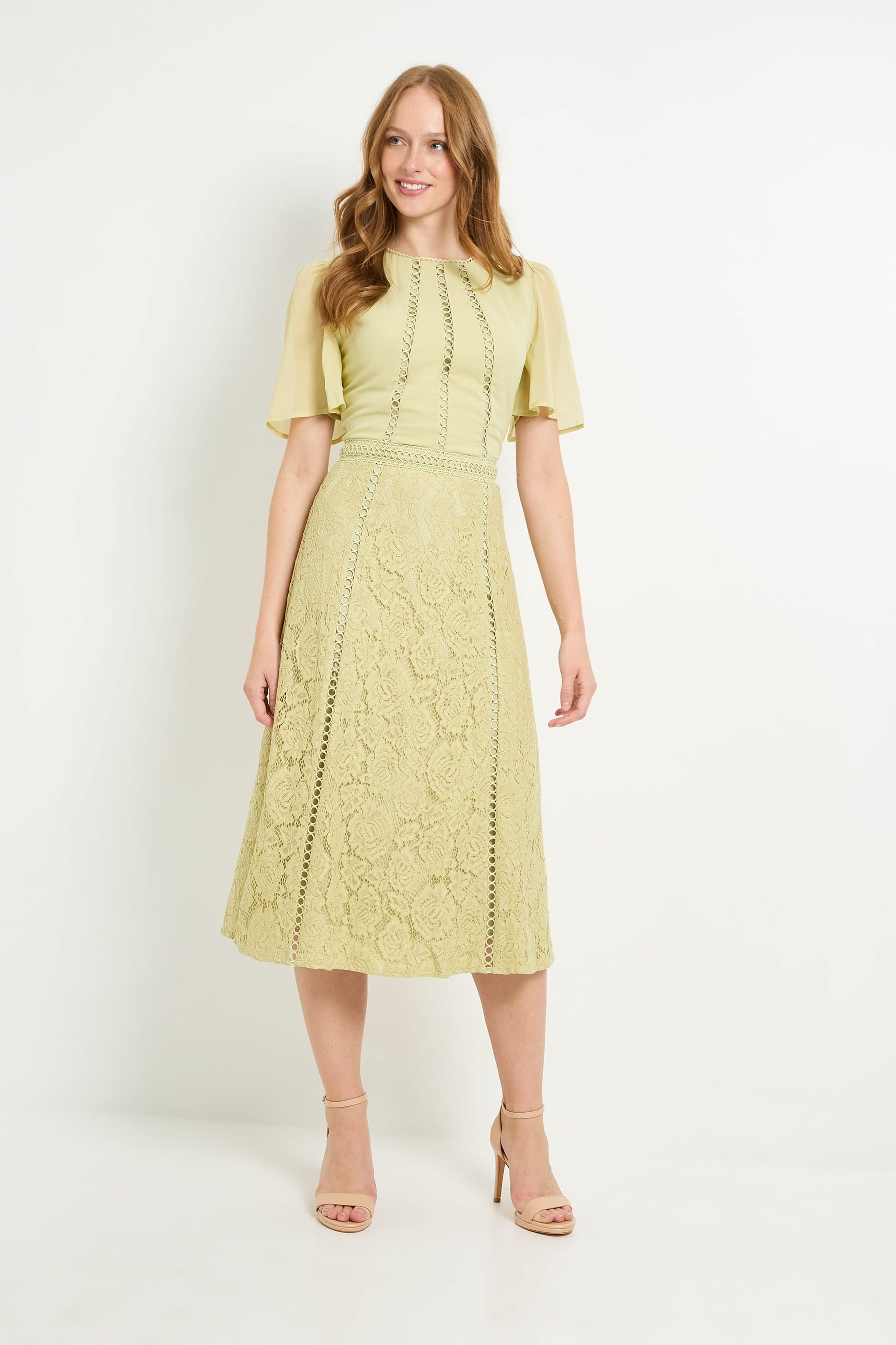 Wallis Wallis Women's Dobby Lace Insert Midi Dress in Olive - 4