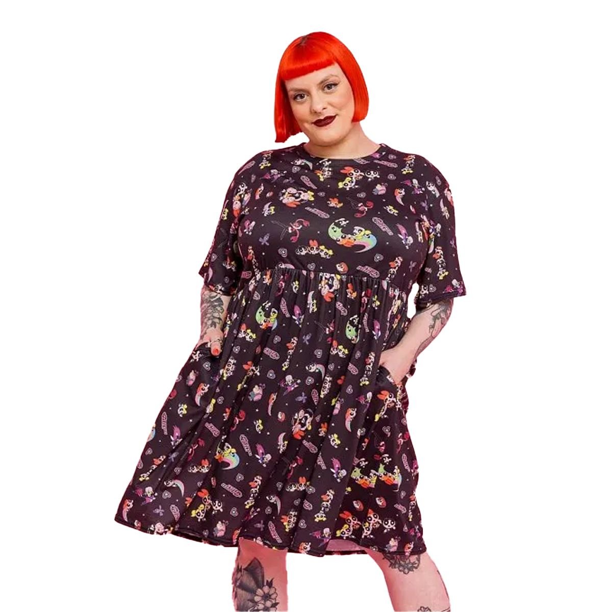 Powerpuff Girls Powerpuff Girls Women's All-Over Print Smock Dress in Black - 3