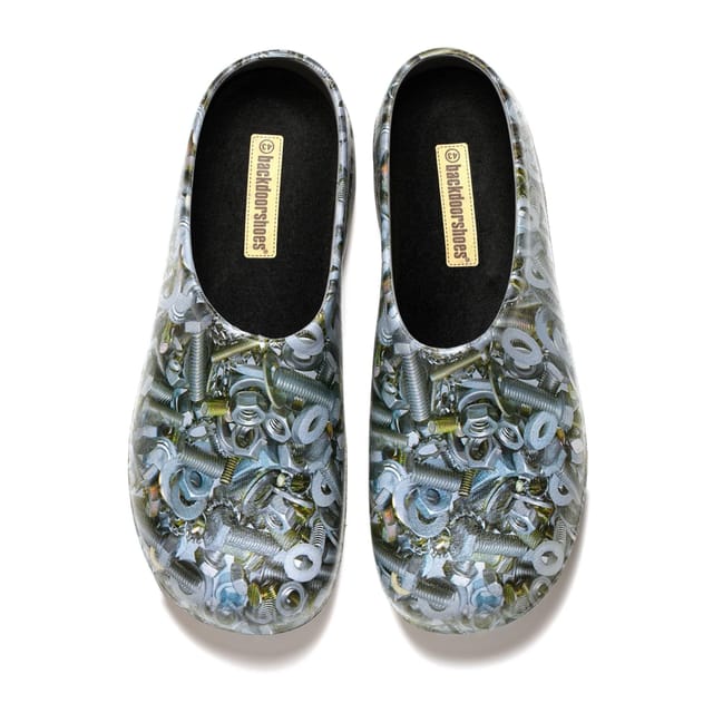Backdoorshoes Backdoorshoes Men's Classic Garden Clogs Nuts & Bolts in Grey - 3