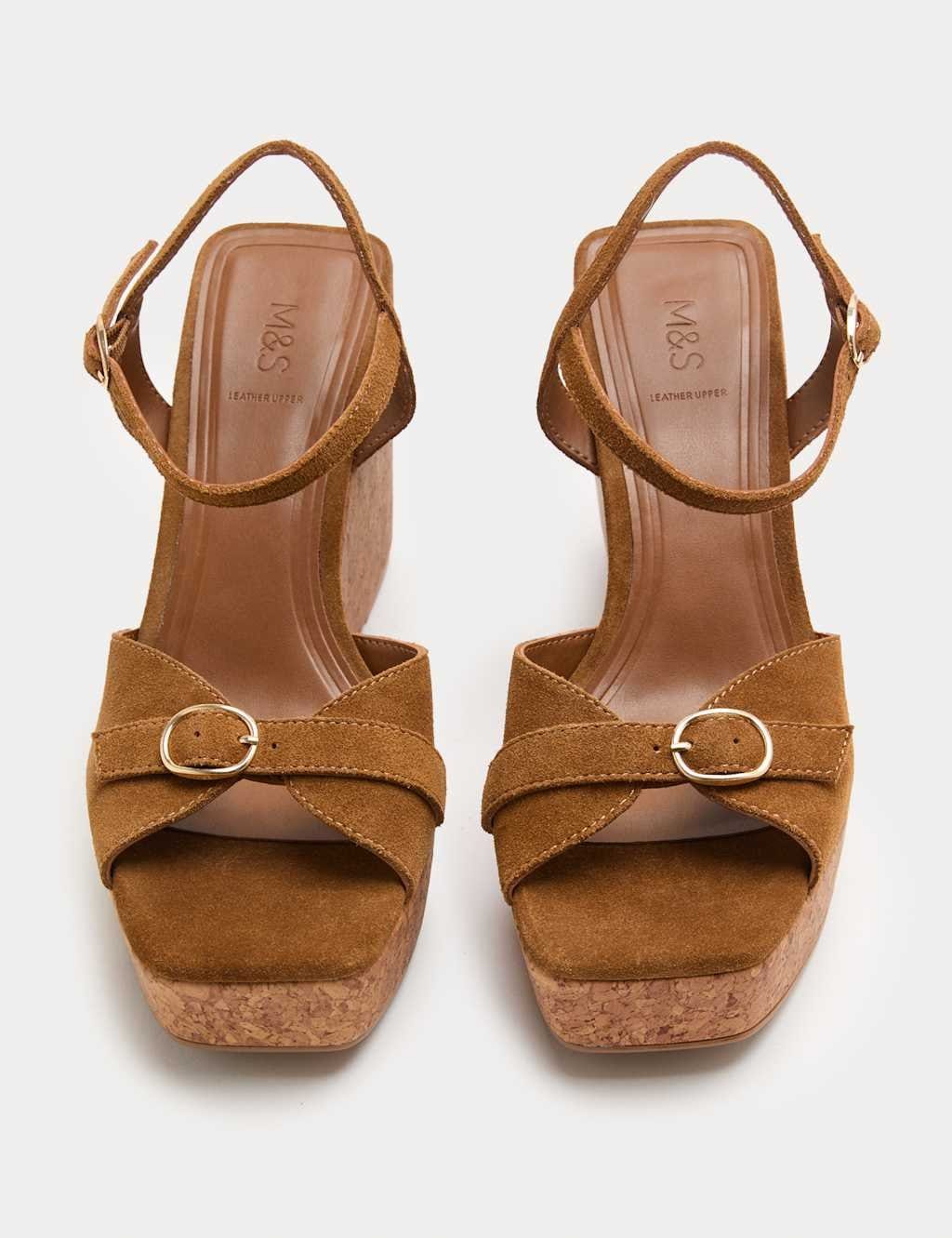 Marks & Spencer M&S Suede Buckle Ankle Strap Wedge Sandals Tan - 1