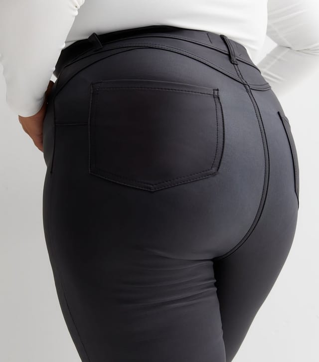 New Look Women's Plus Size Black Coated Leather-Look High Waist Jeggings Curves New Look - 3