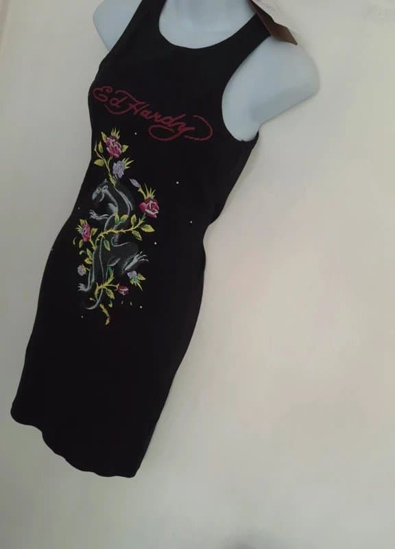 Ed Hardy Ed Hardy Panther and Flowers y2k diamante tank dress UK size 8 brand new with tags