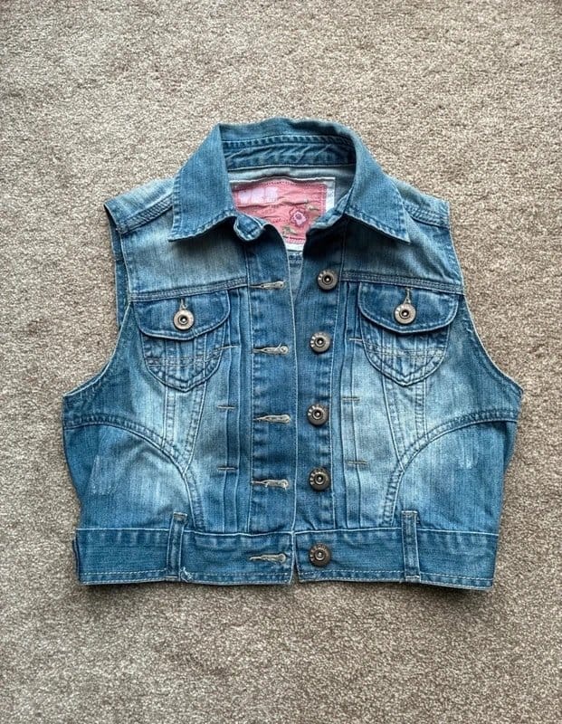 New Look Blue Denim Cropped Waistcoat