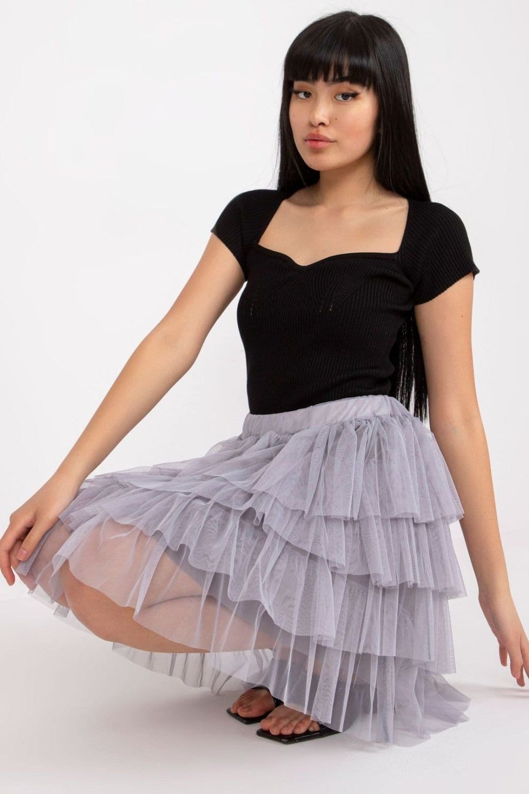 Love Lace Love Lace Women's Tulle Ruffle Mini Skirt in Grey - 4
