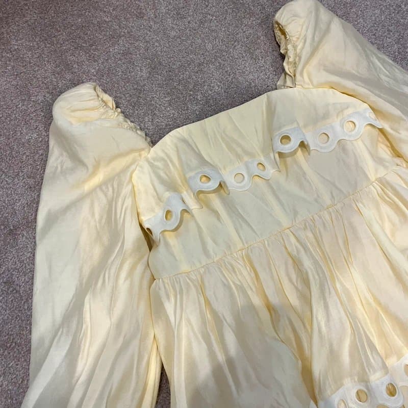 ASOS ASOS Luxe Buttermilk Yellow Tiered Puff Sleeve Mini Dress   Size 18