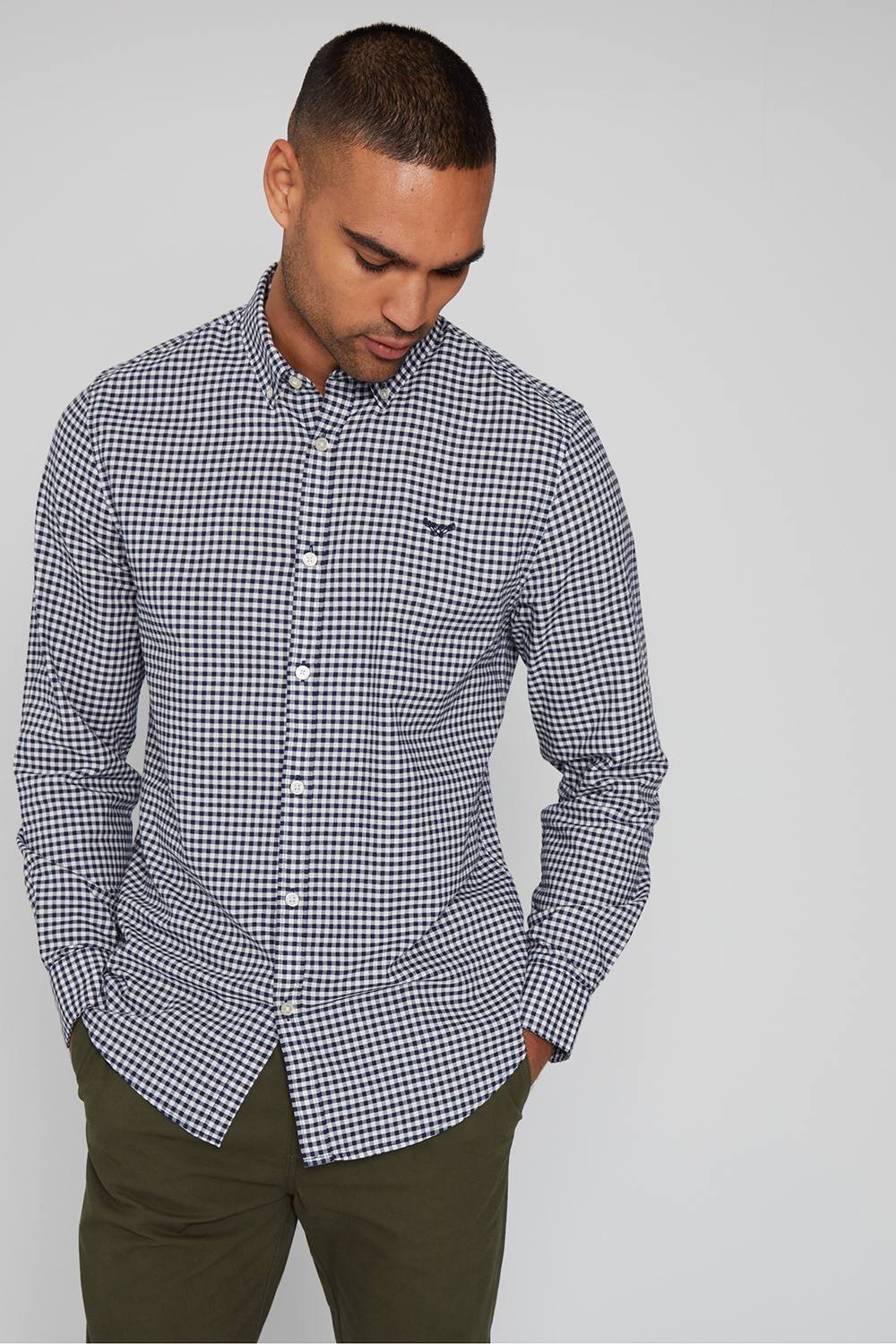 Threadbare Threadbare Men's 'Luca' Cotton Long Sleeve Check Shirt in Mid Navy - 1