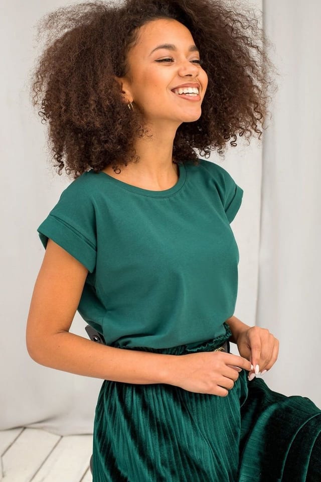 Love Lace Love Lace Women's Straight Cut Short Sleeve Round Neck T-Shirt Style 168486 in Green - 3