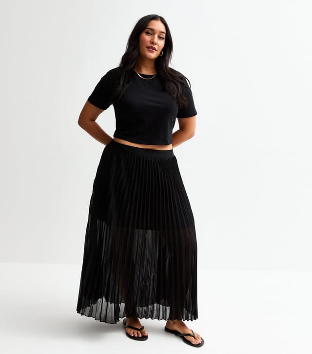 New Look Women's Plus Size Black Pleated Chiffon Midi Skirt Curves New Look - 3