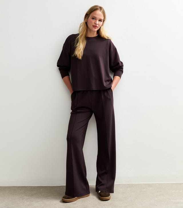 New Look Women's Premium Burgundy Elasticated Waist Wide Leg Joggers New Look - 3