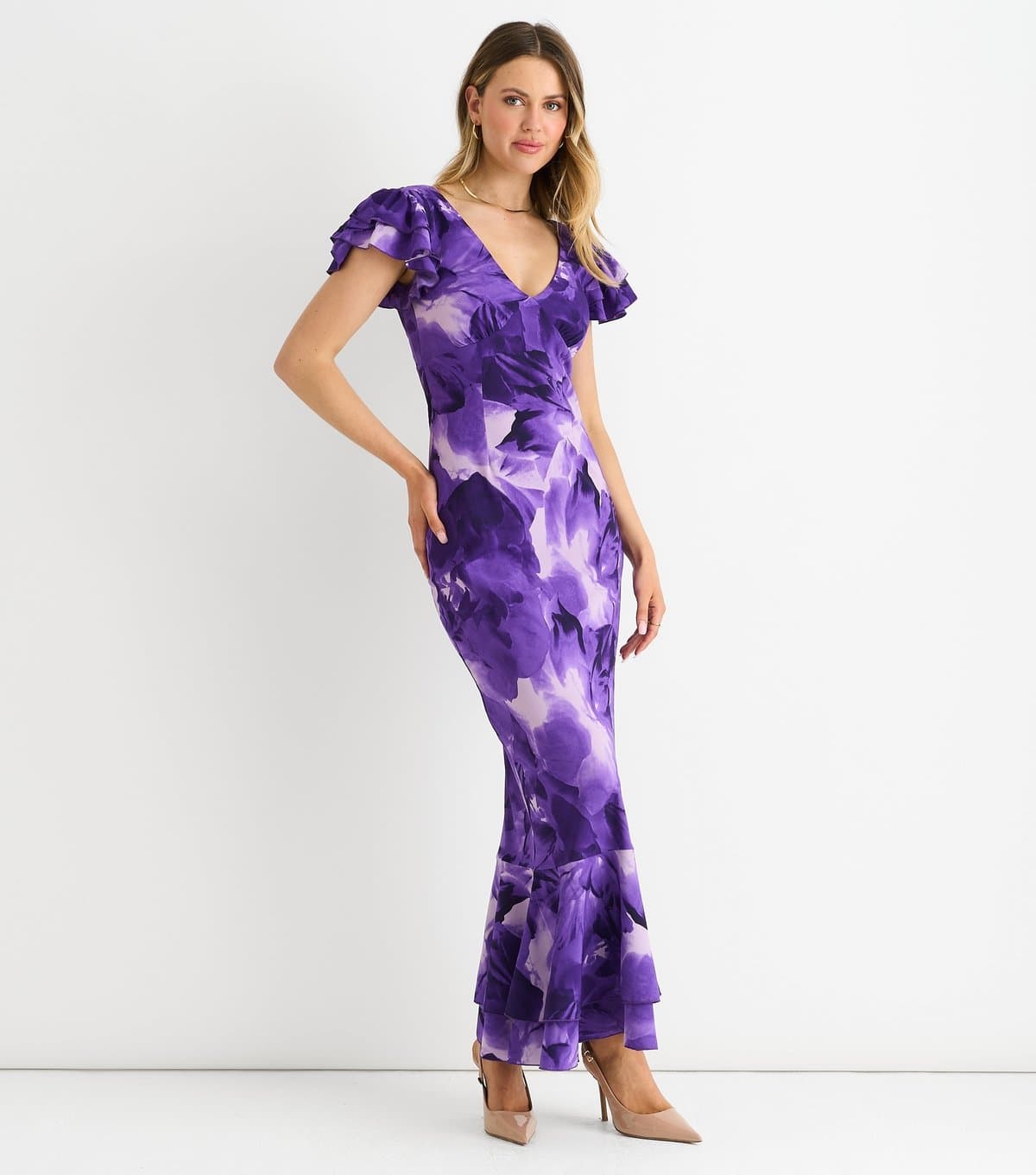 Gini London Women's Light Purple Watercolour Floral Maxi Dress Gini London New Look