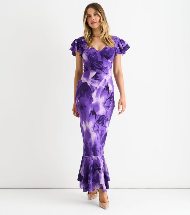 Gini London Women's Light Purple Watercolour Floral Maxi Dress Gini London New Look - 3