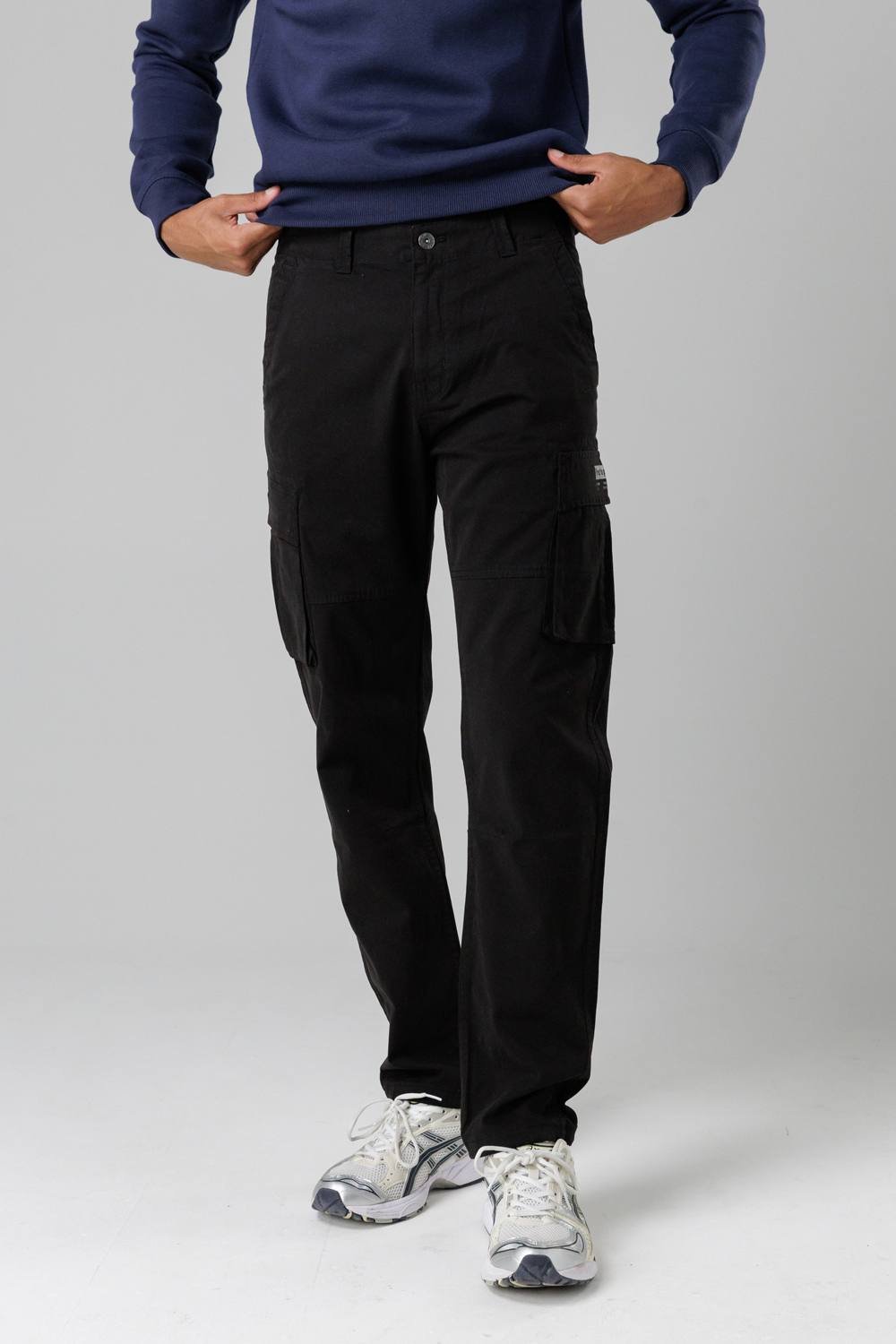 Firetrap Firetrap Men's Cotton Stretch Utility Cargo Trousers with Oversized Pockets in Black - 2