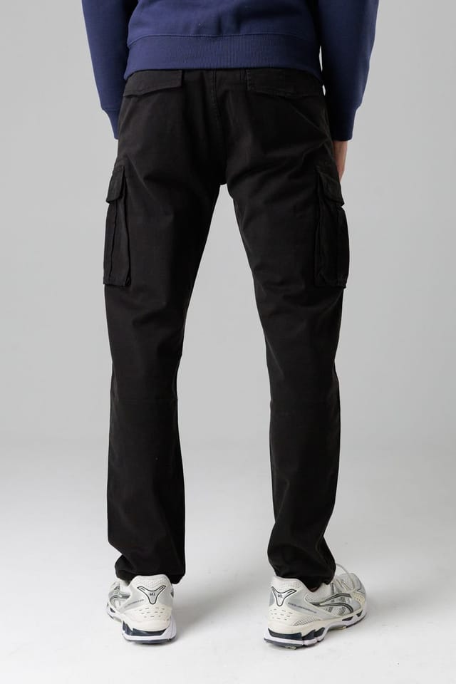 Firetrap Firetrap Men's Cotton Stretch Utility Cargo Trousers with Oversized Pockets in Black - 2
