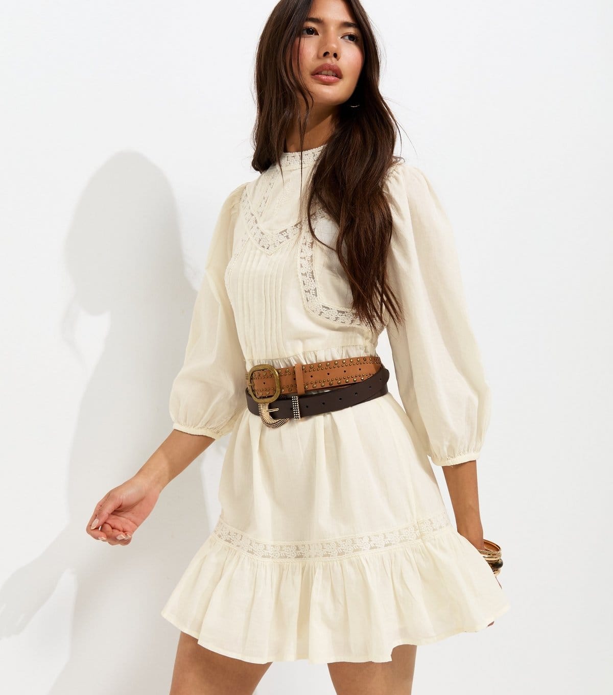 New Look Cream Lace Tiered Mini Dress