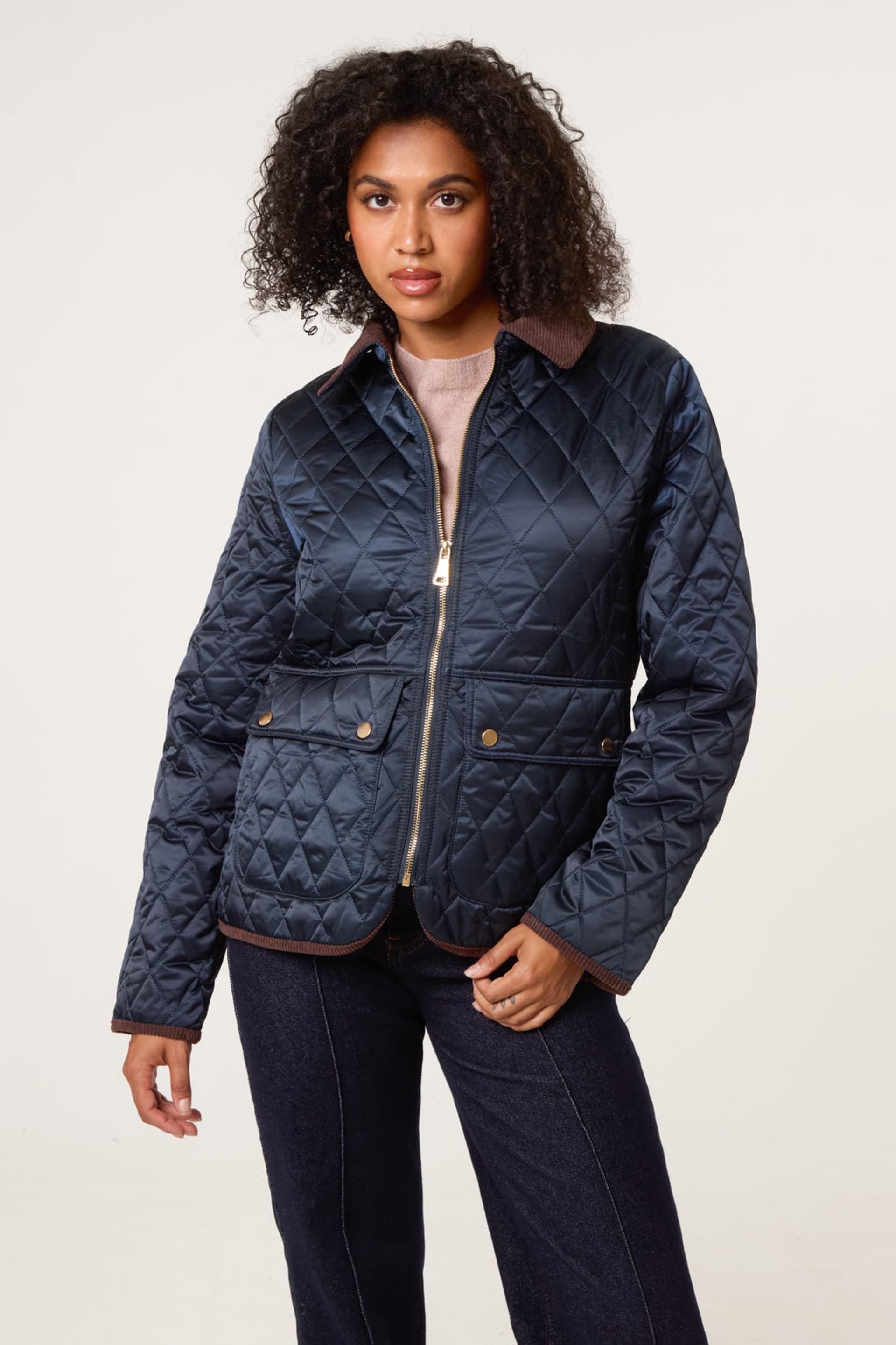 Blue Vanilla Blue Vanilla Women's Navy Diamond Quilted Cord Collar Coat