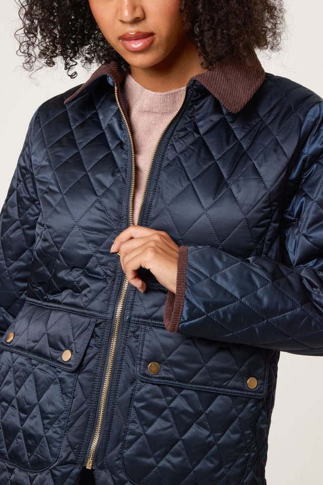 Blue Vanilla Blue Vanilla Women's Navy Diamond Quilted Cord Collar Coat - 3