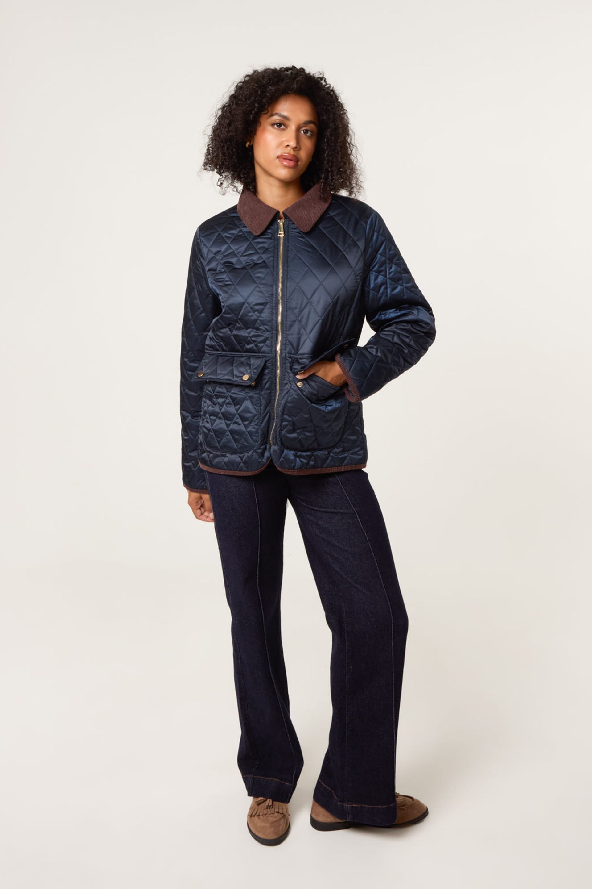 Blue Vanilla Blue Vanilla Women's Navy Diamond Quilted Cord Collar Coat - 4