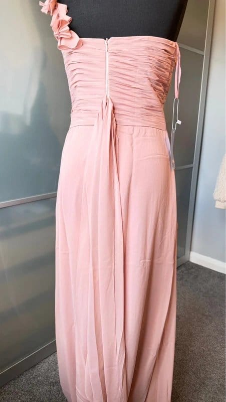Ever Pretty Blush Pink One Shoulder Ruched Chiffon Gown Size 12