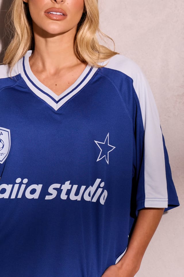 Kaiia Kaiia Oversized Football Top Victory Blue & Dusty Blue - 2