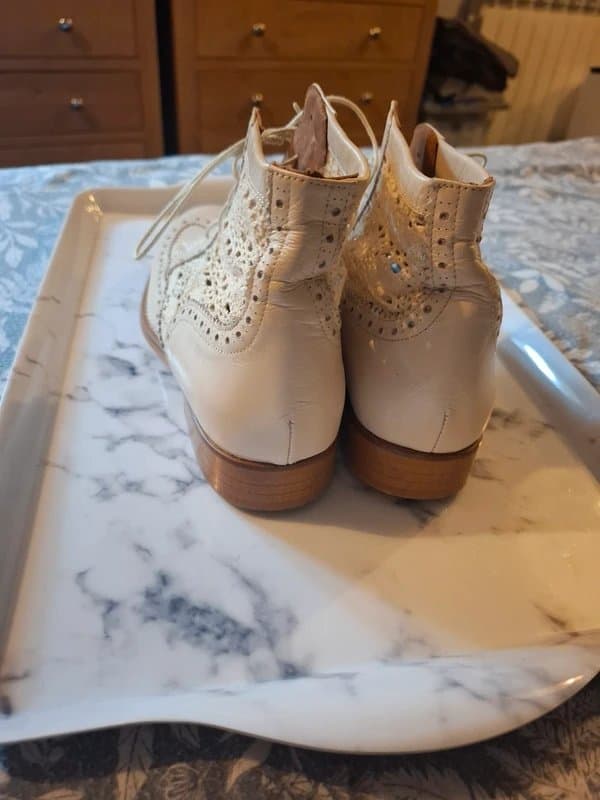 Topshop Size 6 Womens Cream Leather & Lace Ankle boots
