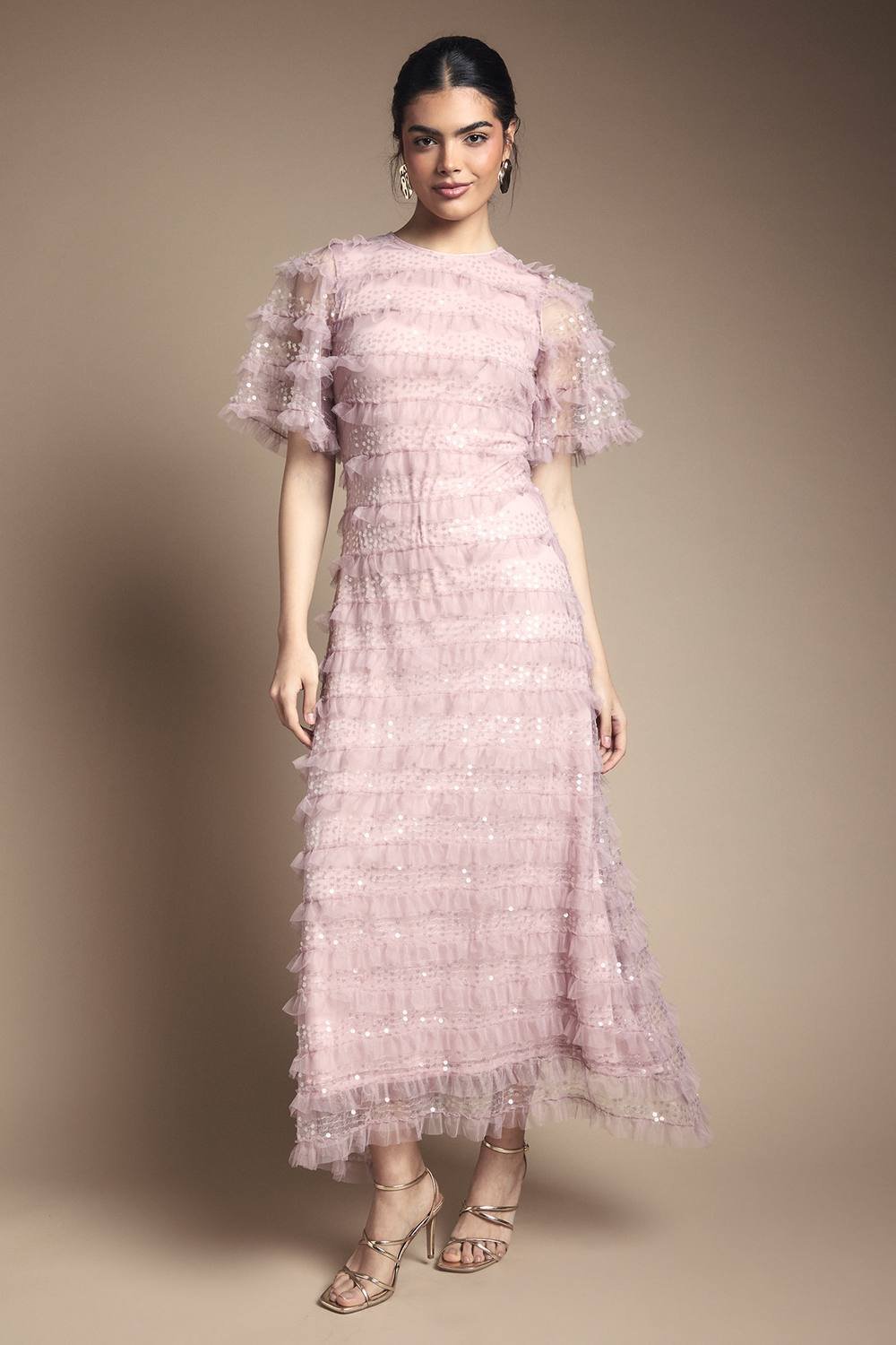 Oasis Oasis Women's Sequin Ruffle Detail Maxi Dress in Pink - 2