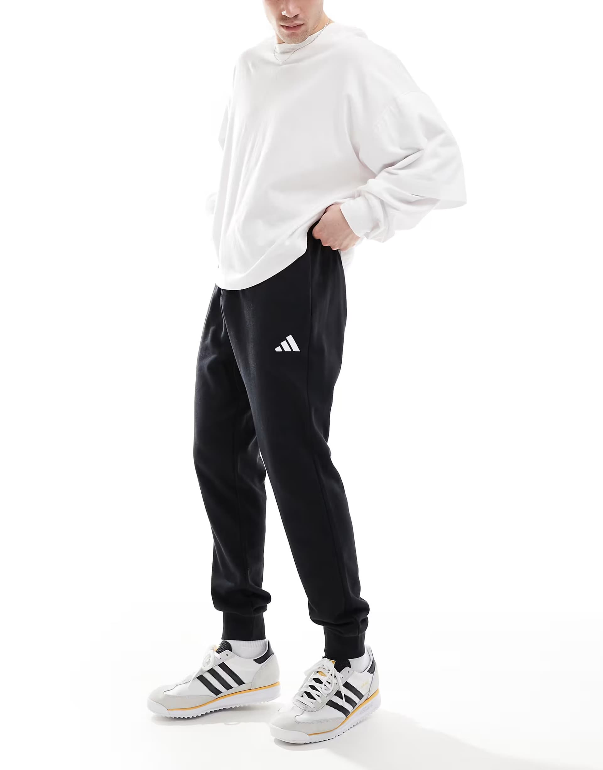 ASOS adidas Essentials feel cozy french terry pants in black / white - BLACK