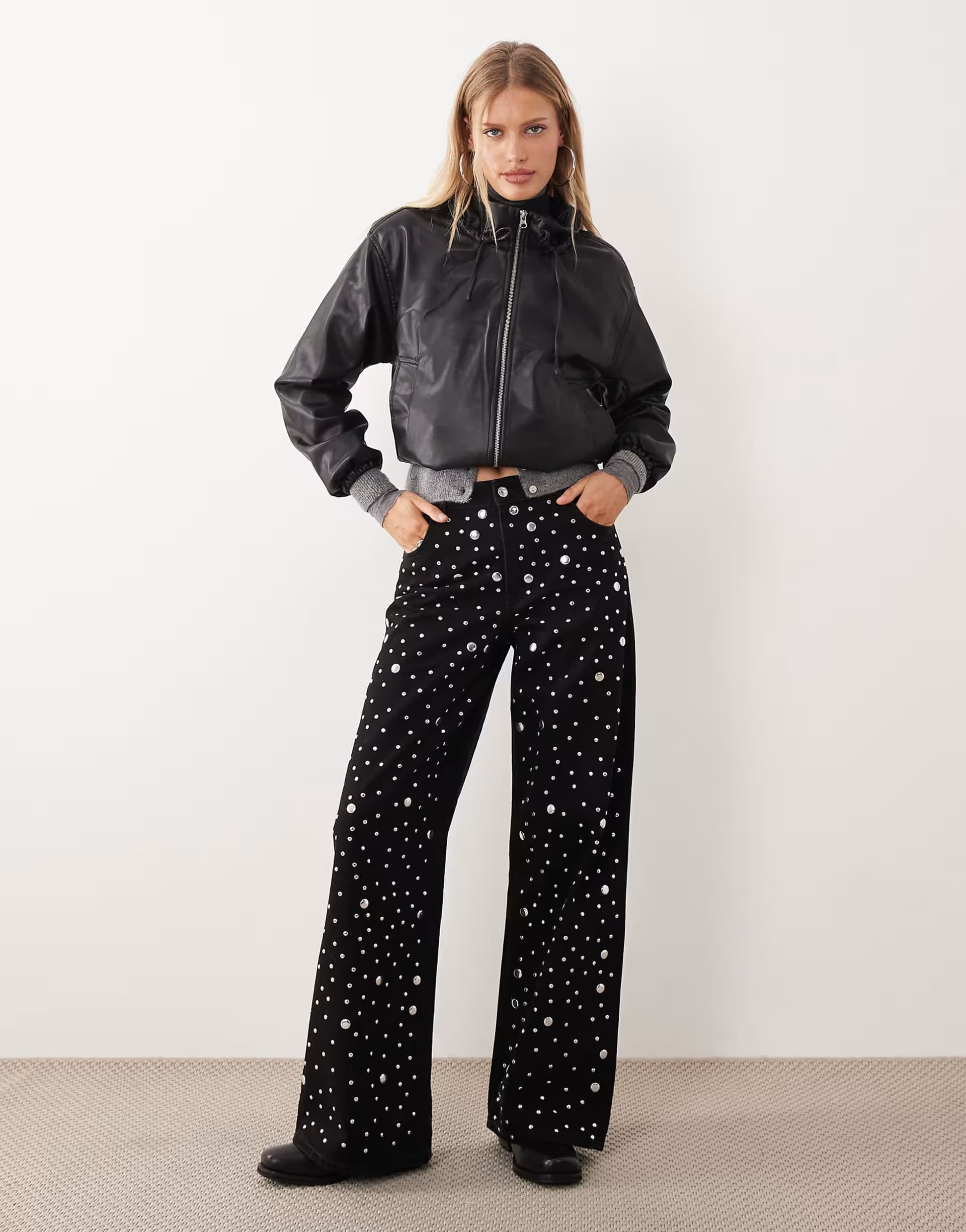 ASOS Mango Elina 100% cotton straight leg jean with embellishment in black