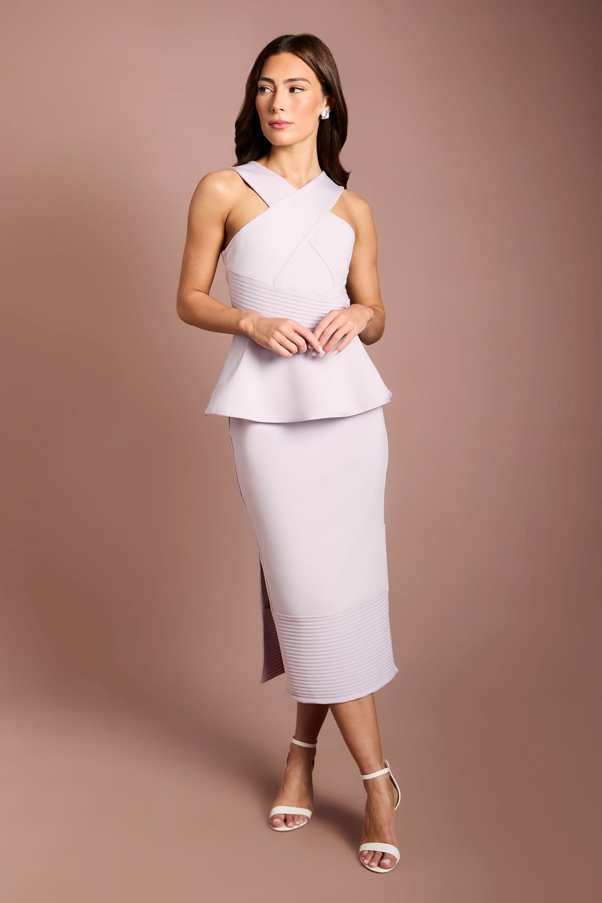Coast Lilac Cross Neck Bandage Column Dress