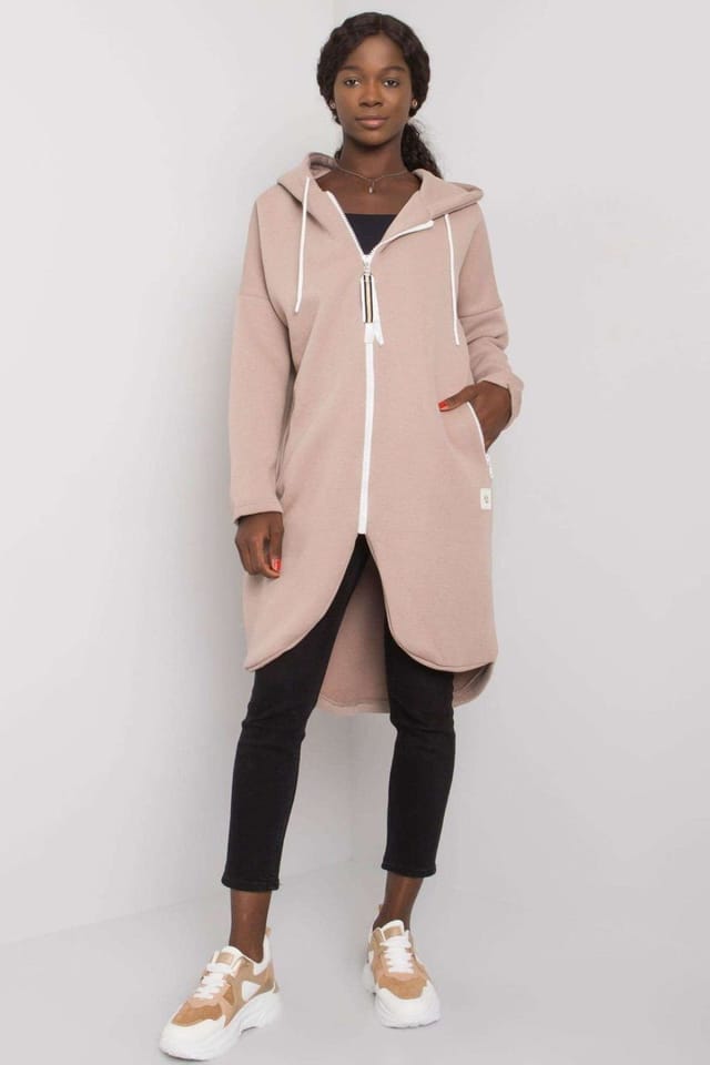 Love Lace Love Lace Women's Extended Cut Zippered Hooded Sweatshirt Pockets in Beige - 2
