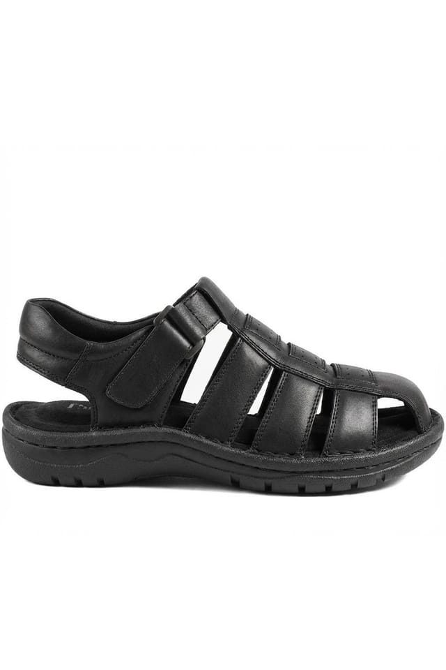Pavers Pavers Men's Premium Leather Touch Fastening Sandals in Black - 2
