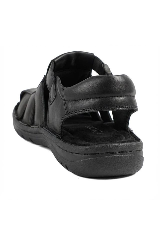 Pavers Pavers Men's Premium Leather Touch Fastening Sandals in Black - 3