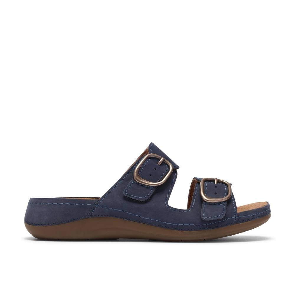 Clarks Clarks Women's Cecily Step Navy Nubuck Flat Sandals, Sliders in Blue