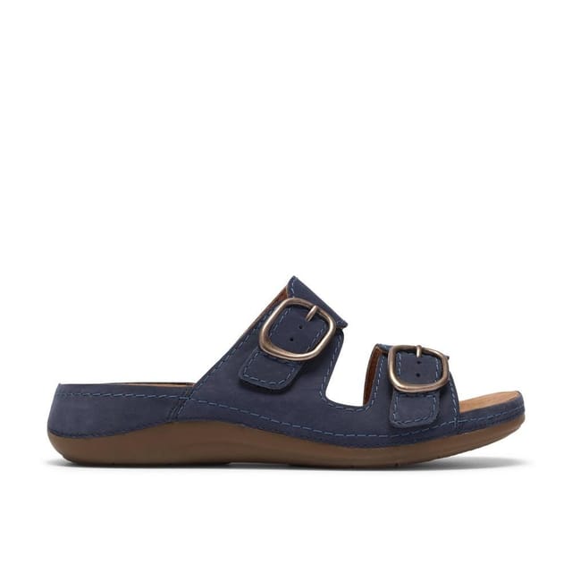 Clarks Clarks Women's Cecily Step Navy Nubuck Flat Sandals, Sliders in Blue - 3