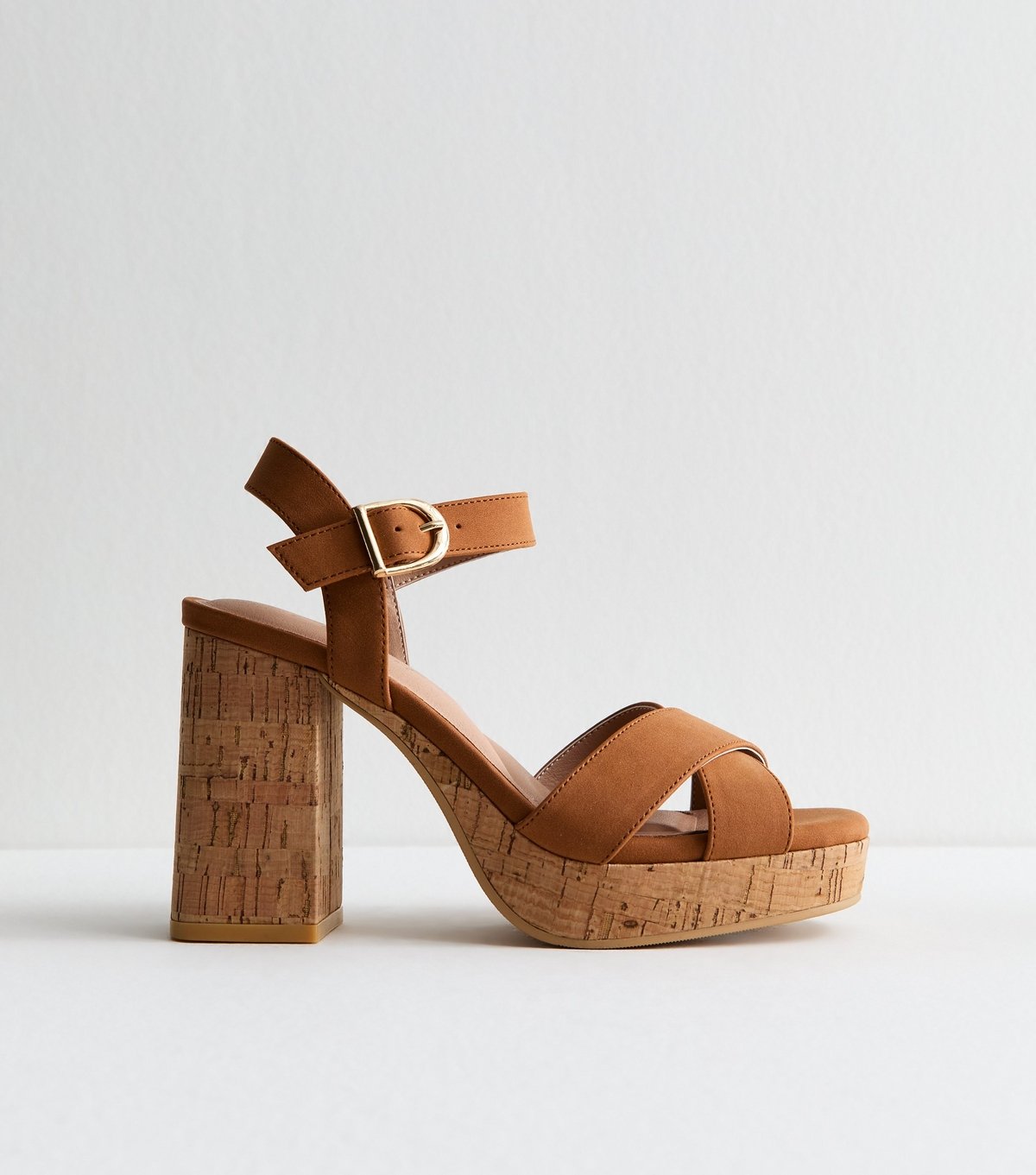 New Look Women's Brown Faux Suede Cork Platform Heeled Sandals Vegan New Look - 2