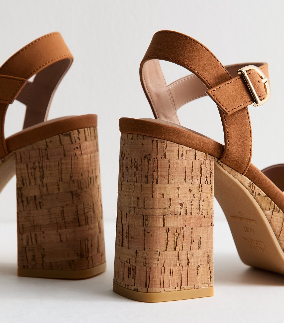 New Look Women's Brown Faux Suede Cork Platform Heeled Sandals Vegan New Look - 3