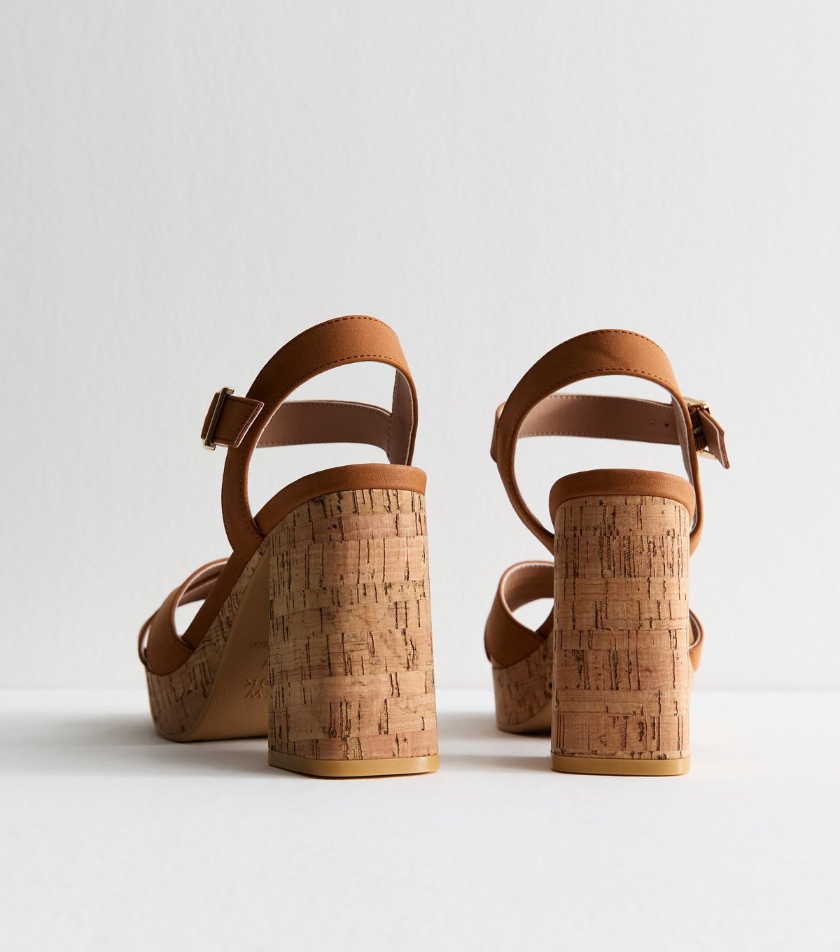 New Look Women's Brown Faux Suede Cork Platform Heeled Sandals Vegan New Look - 4