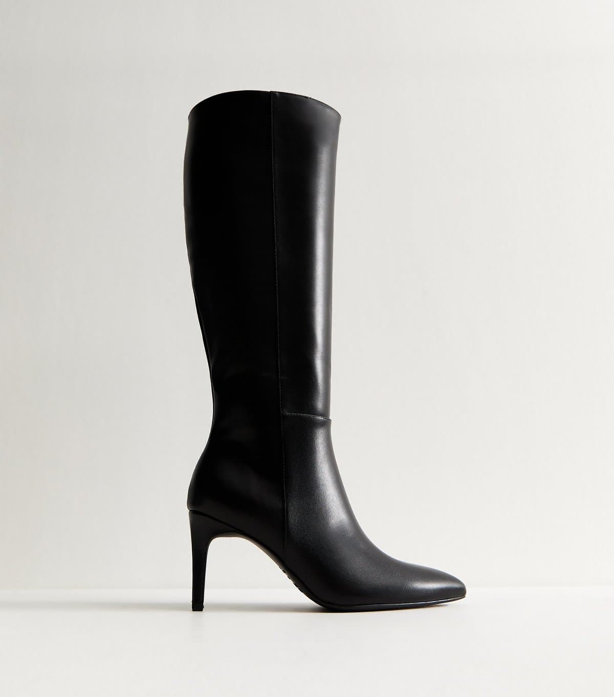 New Look Women's Black Faux Leather Zip Up Stiletto Knee High Boots Vegan New Look