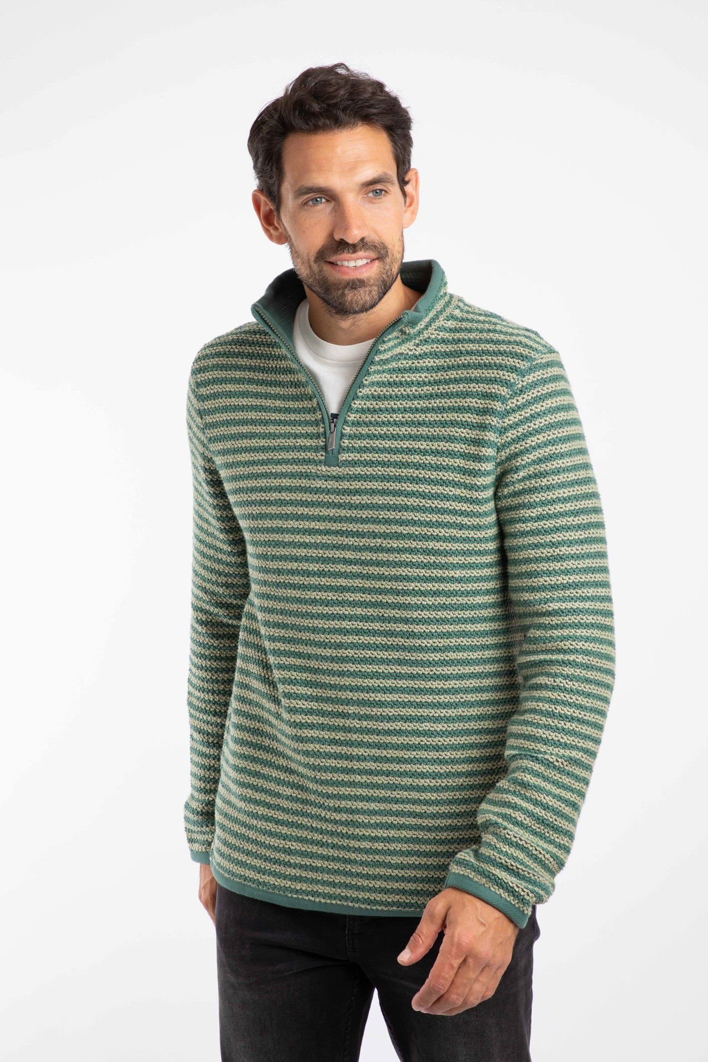 Weird Fish Weird Fish Men's Shorling 1/4 Zip Striped Macaroni Sweatshirt in Dark Olive